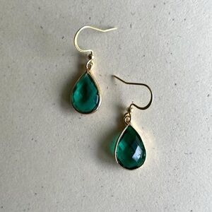 Gold-tone Green Erinite Gemstone Drop Earrings